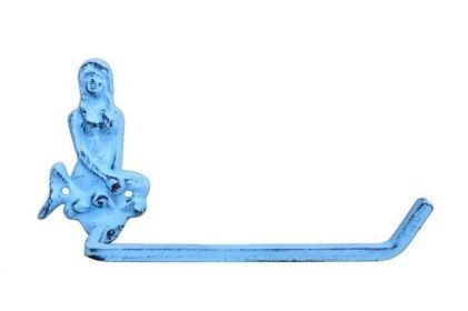 Cast Iron Mermaid Toilet Paper Holder 10" (Finish: Dark Blue Whitewashed)