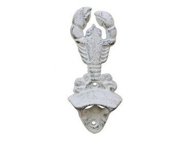 Cast Iron Wall Mounted Lobster Bottle Opener 6" (Finish: Whitewashed)