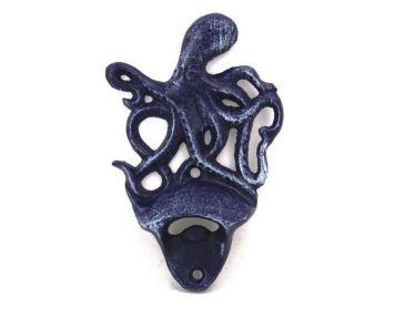 Cast Iron Wall Mounted Octopus Bottle Opener 6" (Finish: Rustic Dark Blue)