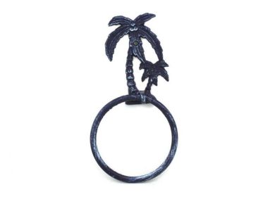 Cast Iron Palm Tree Towel Holder 9" (Finish: Rustic Dark Blue)