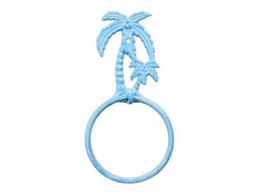 Cast Iron Palm Tree Towel Holder 9" (Finish: Light Blue Whitewashed)