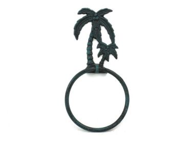 Cast Iron Palm Tree Towel Holder 9" (Finish: Seaworn Blue)