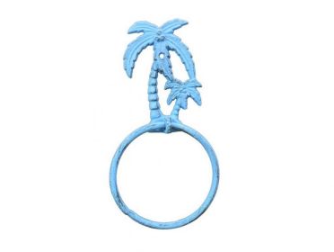 Cast Iron Palm Tree Towel Holder 9" (Finish: Rustic Light Blue)