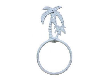 Cast Iron Palm Tree Towel Holder 9" (Finish: Whitewashed)