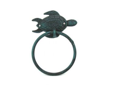 Cast Iron Sea Turtle Towel Holder 7" (Finish: Seaworn Blue)
