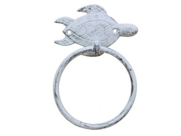 Cast Iron Sea Turtle Towel Holder 7" (Finish: Whitewashed)