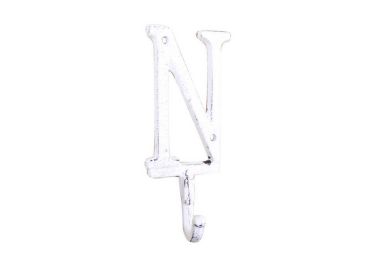 Cast Iron Letter N Alphabet Wall Hook 6" (Finish: Whitewashed)