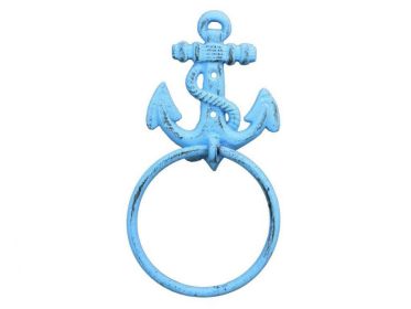 Cast Iron Anchor Towel Holder 8.5" (Finish: Rustic Light Blue)