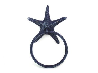 Cast Iron Starfish Towel Holder 8.5" (Finish: Rustic Dark Blue)