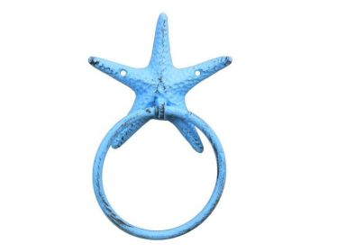Cast Iron Starfish Towel Holder 8.5" (Finish: Rustic Light Blue)