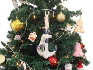 Wooden Rustic Decorative Anchor Christmas Tree Ornament (Color: Blue & White)