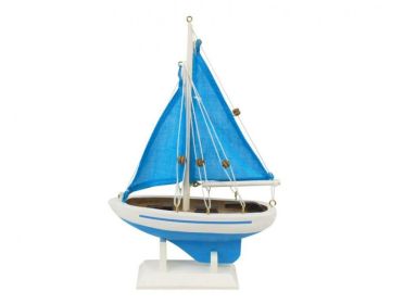Wooden Pacific Sailer Model Sailboat Decoration (style: 9" Light Blue Sails)