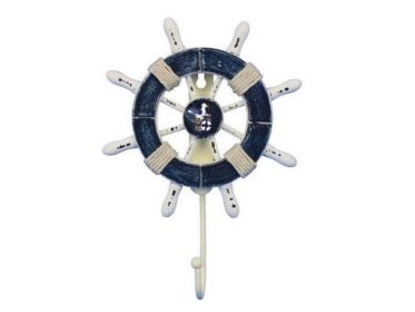 Decorative Ship Wheel with Seagull and Hook (style: 8" Dark Blue & White)