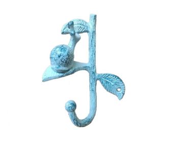 Cast Iron Decorative Snail Hook 6" (Finish: Dark Blue Whitewashed)