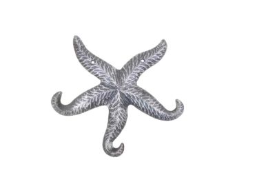 Cast Iron Wall Mounted Decorative Metal Starfish Triple Hook 8" (Finish: Rustic Silver)