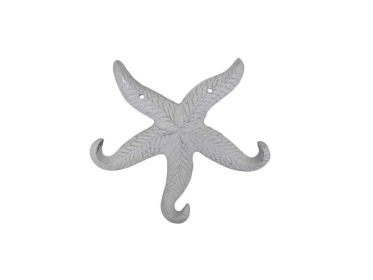 Cast Iron Wall Mounted Decorative Metal Starfish Triple Hook 8" (Finish: Whitewashed)