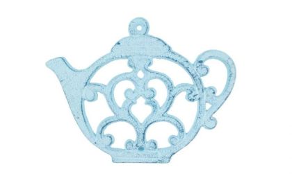 Cast Iron Round Teapot Trivet 8" (Finish: Dark Blue Whitewashed)