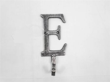 Cast Iron Letter E Alphabet Wall Hook 6" (Finish: Rustic Silver)
