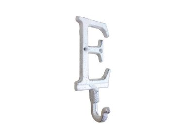 Cast Iron Letter E Alphabet Wall Hook 6" (Finish: Whitewashed)