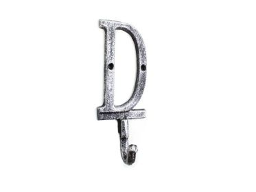 Cast Iron Letter D Alphabet Wall Hook 6" (Finish: Rustic Silver)