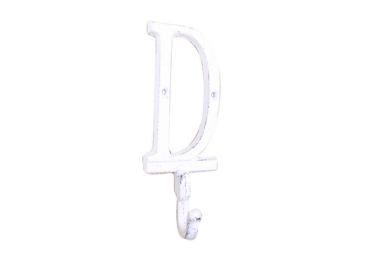 Cast Iron Letter D Alphabet Wall Hook 6" (Finish: Whitewashed)