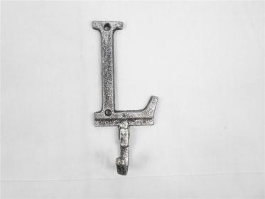Cast Iron Letter L Alphabet Wall Hook 6" (Finish: Rustic Silver)
