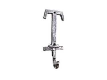 Cast Iron Letter T Alphabet Wall Hook 6" (Finish: Rustic Silver)
