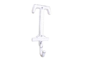 Cast Iron Letter T Alphabet Wall Hook 6" (Finish: Whitewashed)
