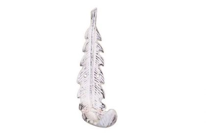 Cast Iron Decorative Feather Hook 6" (Finish: Whitewashed)