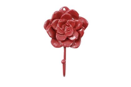 Cast Iron Decorative Rose Hook 7" (Finish: Rustic Red)
