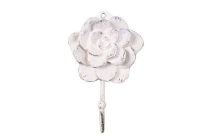 Cast Iron Decorative Rose Hook 7" (Finish: Whitewashed)