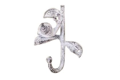 Cast Iron Decorative Snail Hook 6" (Finish: Whitewashed)