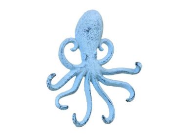 Cast Iron Wall Mounted Decorative Octopus Hooks 7" (Finish: Dark Blue Whitewashed)