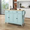 Kitchen Island Cart with 4 Door Cabinet and Two Drawers and 2 Locking Wheels - Solid Wood Top, Adjustable Shelves, Spice & Towel Rack