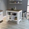 Cala Kitchen Island, Four Legs, Three Shelves