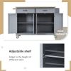 Kitchen Island Cart with 4 Door Cabinet and Two Drawers and 2 Locking Wheels - Solid Wood Top, Adjustable Shelves, Spice & Towel Rack