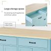 Kitchen Island Cart with 4 Door Cabinet and Two Drawers and 2 Locking Wheels - Solid Wood Top, Adjustable Shelves, Spice & Towel Rack