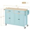 Kitchen Island Cart with 4 Door Cabinet and Two Drawers and 2 Locking Wheels - Solid Wood Top, Adjustable Shelves, Spice & Towel Rack