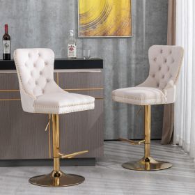 A&A Furniture Modern Swivel Velvet Barstools Adjusatble Seat Height (Color: Cream/Gold)
