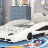 Fun Twin Size Race Car Platform Bed with PU Leather Seats