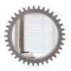 Vintage Wood Round Hanging Gear Shape Heavy Decorative Mirror For Bathroom Living Room Entryway