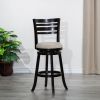 30" Bar Height Slat Back Swivel Stool, Espresso Finish, Fabric Seat