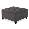 Large square storage ottoman with wooden legs, Upholstered button tufted coffee table with nail trims for Living Space