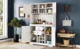 Coffee Bar Cabinet Kitchen Cabinet with Storage, Farmhouse Wine Cabinet with Drawers shelves and cabinets