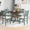 5-Piece Round Dining Table and 4 Fabric Chairs with Special-shaped Table Legs and Storage Shelf
