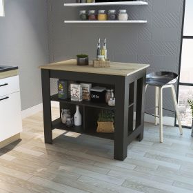 Rockaway 3-Shelf Kitchen Island (Color: Black/Light Oak)