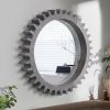 Vintage Wood Round Hanging Gear Shape Heavy Decorative Mirror For Bathroom Living Room Entryway