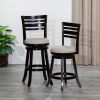 30" Bar Height Slat Back Swivel Stool, Espresso Finish, Fabric Seat