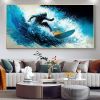 Hand Painted Oil Painting Original Surf Sports Oil Painting On Canvas Large Wall Art Abstract Surf Wall Art Blue Ocean Wave Painting Custom Painting H