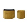 2-Piece Set Round Chenille Storage Ottoman, Equipped with a Drum Shaped Small Stool, Storage Space